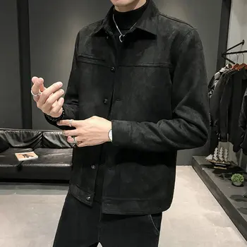 

Men's jacket new fall/winter 2019 slim solid color plus velvet jacket jacket loose casual lapel fashion youth men's wear