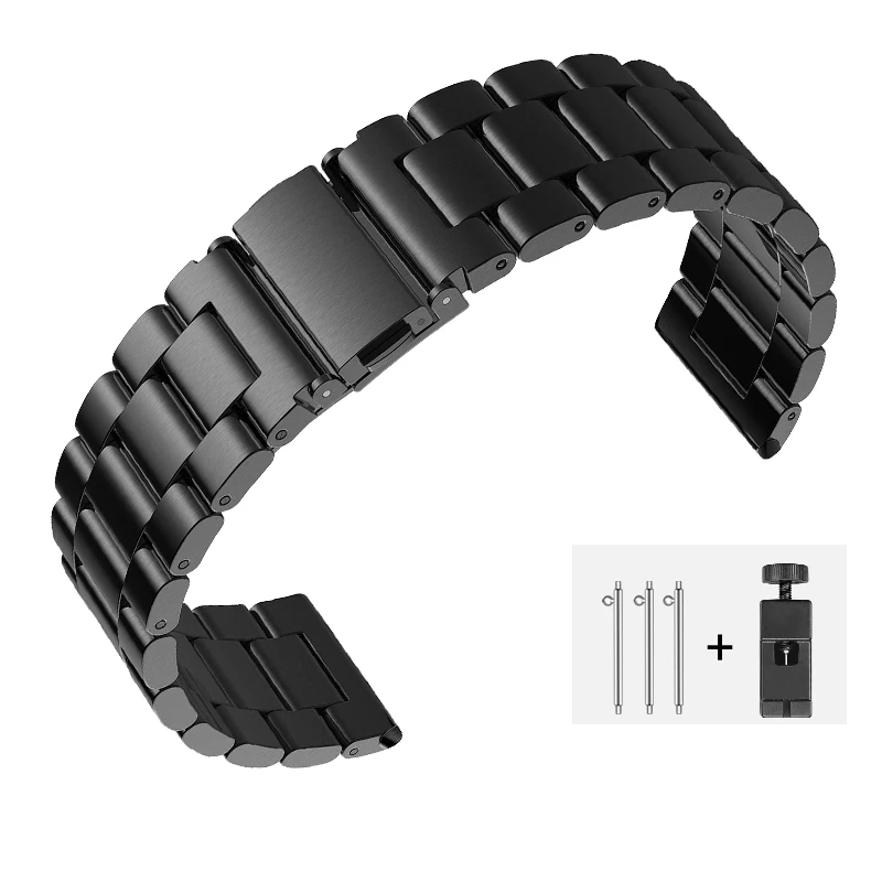 18мм 20мм 22мм Ремешок для часов из нержавеющей стали Для AMAZFIT Pace/ Amazfit Stratos Pace 2 / 2s / Умные часы GTR / GTS Amazfit Ссылка браслет для замены ремня Gear S2 для мужских женских часов - Цвет: black