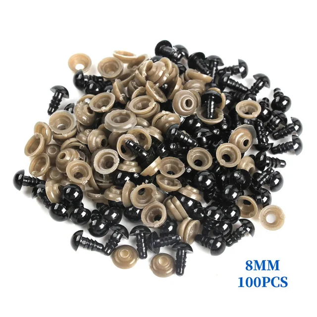 8mm 100 шт 7 мм черные пластиковые глаза амигуруми безопасные глаза для Мишки мягкие игрушки защелкивающиеся животные марионетка куклы ремесленные глаза для игрушек - Цвет: 8mm
