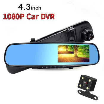 

4.3 inch Dual camera Rear view Mirror Car DVR Camera Dashcam Full HD 1080P Video photo Recorder dash cam car detector
