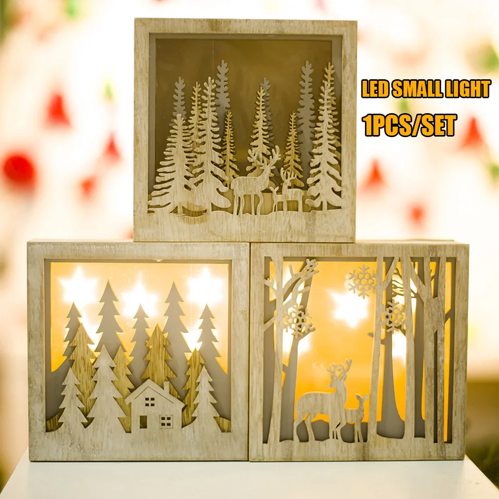 

New Wooden LED Light Square Box Ornaments Decoration Gift for Home Christmas Party NE