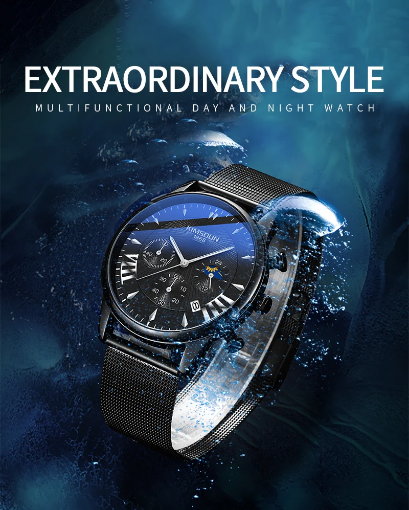 KIMSOUN reloj de cuarzo multifuncional para hombre, accesorio de pulsera  resistente al agua con diseño de Luna, fase lunar y Estrella, WA123|Relojes  de cuarzo| - AliExpress