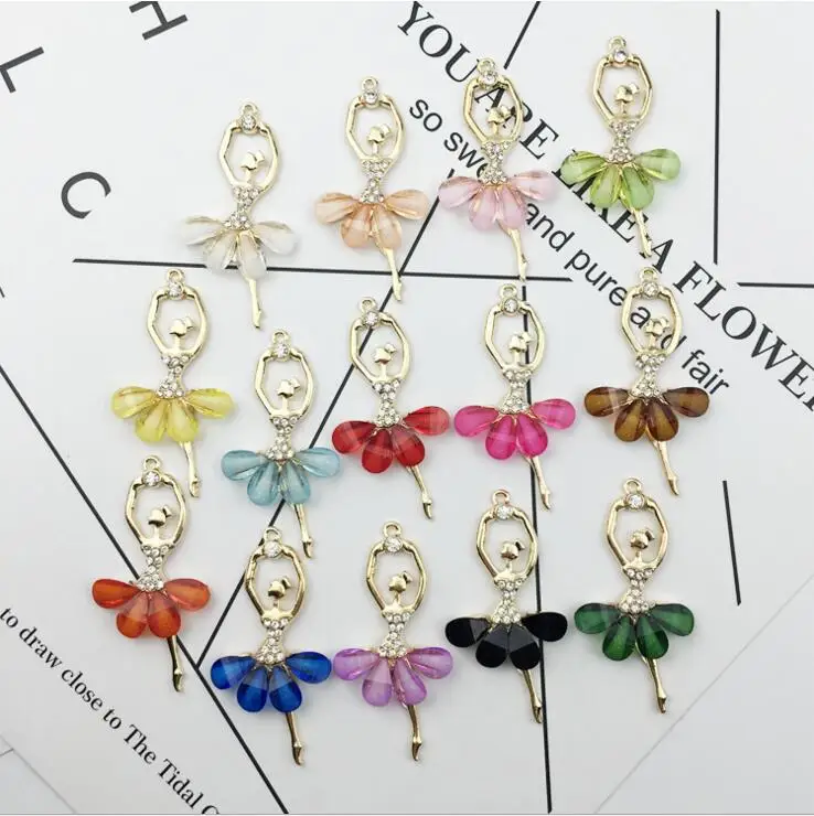 

10pcs/lot 3.0cm*6.0cm gold/silver base ballet girl alloy accessories ornament pendant