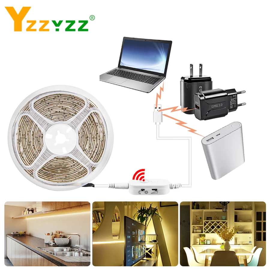 

5V USB 2835SMD LED Strip 1M 2M 3M Flexible Diode Tape PIR Sensor Motion LED Strip for Bedroom Closet Kitchen Stairs Home Decor