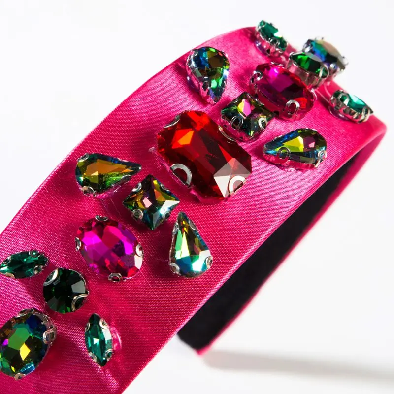Барокко дворец очарование атласная Корона широкая повязка ручной работы Красочные искусственный кристалл бандана Ювелирные Изделия Бриллиантовая тиара обруч для волос