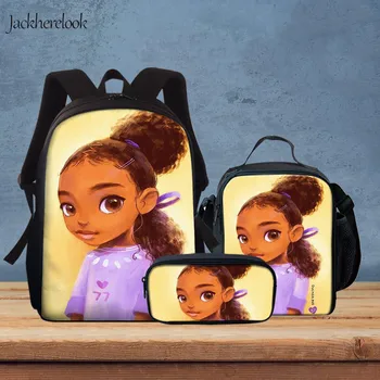 

Jackherelook Fashion Women School Bag Afro Lady Girl Africa Beauty Princess Print 3pcs Schoolbag Bookbag Durable Campus Backpack