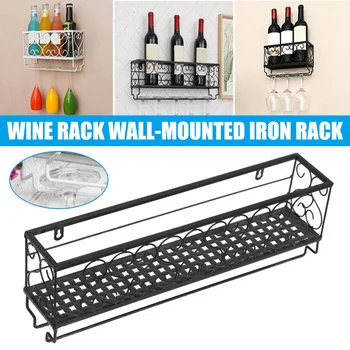 

Wall Mounted Iron Wine Rack Bottle Champagne Glass Holder Shelves Bar Home Party LAD-sale