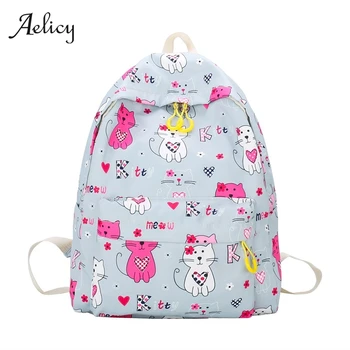 

Aelicy Waterproof Nylon Backpack For Women Cute Cat Print Travel Backpacks Female School Bag For Teenage Girls Book Mochilas