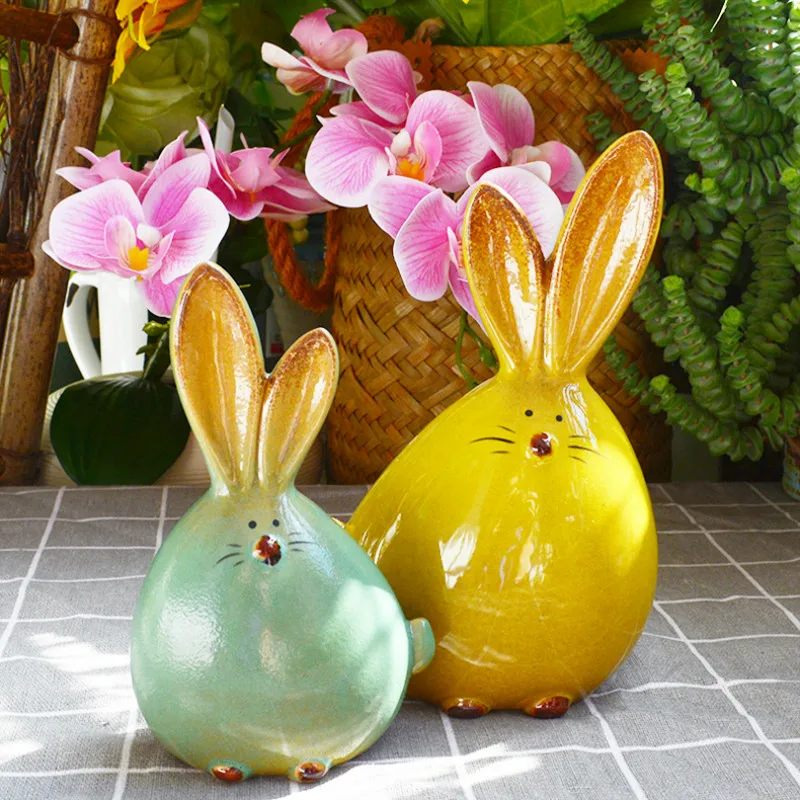 

1pair Desktop Rabbit Figurines Ceramic Ornaments Cute Long Ear Rabbit Home Office Living Room Decoration Kids Room Bedroom Decor