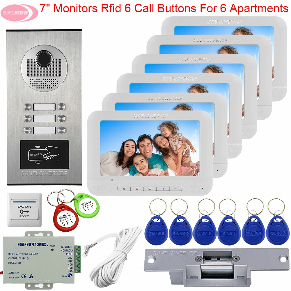 For 6 Apartments 7\ Video Intercoms Doorbell With Camera Access Control Intercoms for a Private House With Electric Strike Lock For 6 Apartments 7\ Video Intercoms Doorbell With Camera Access Control Intercoms for a Private House With Electric Strike Lock