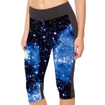

Printed blue starry sky high waist hip 7 minutes s pants leggings