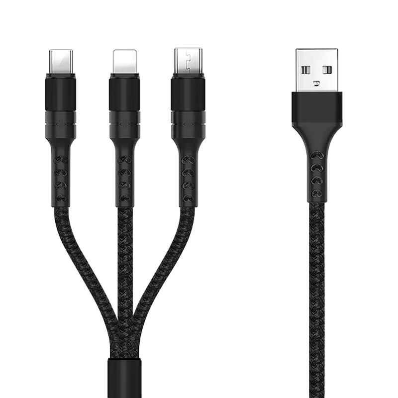 Nohon супер зарядка 3 в 1 кабель для iPhone 11 Pro Max быстрое зарядное устройство Micro usb type C кабель для samsung S10 Xiaomi 8 Pin Lightning - Цвет: Black