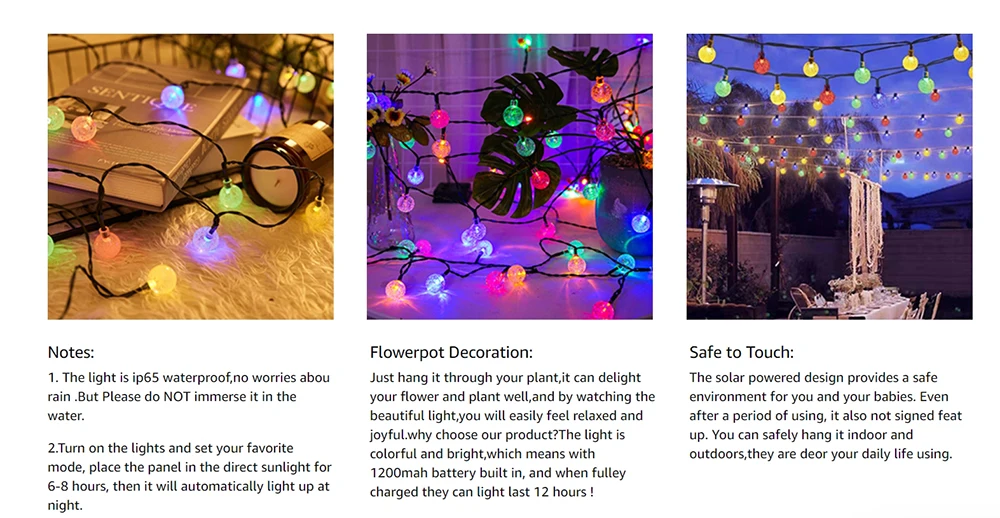 Crystal Solar String Lights,Christmas lights,Super Bright Solar Lights Outdoor, 8 Lighting Modes Solar Powered Lights for Party red fairy lights