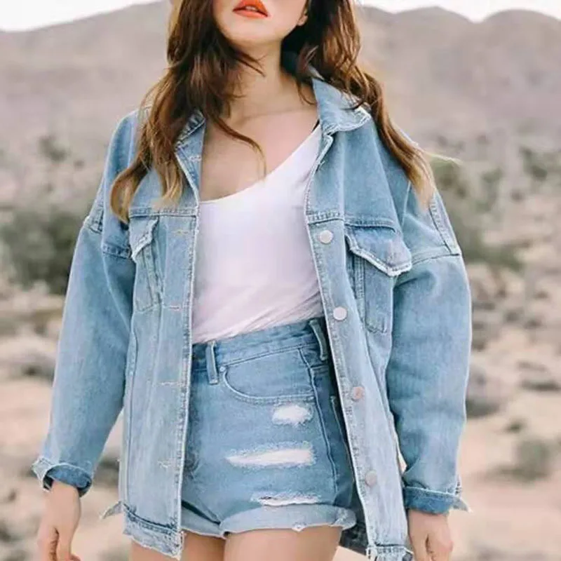 price reduction  Women Denim Jacket Loose Casual Basic Outerwear Jeans Coats and Jackets Women Clothes Turn-down Col
