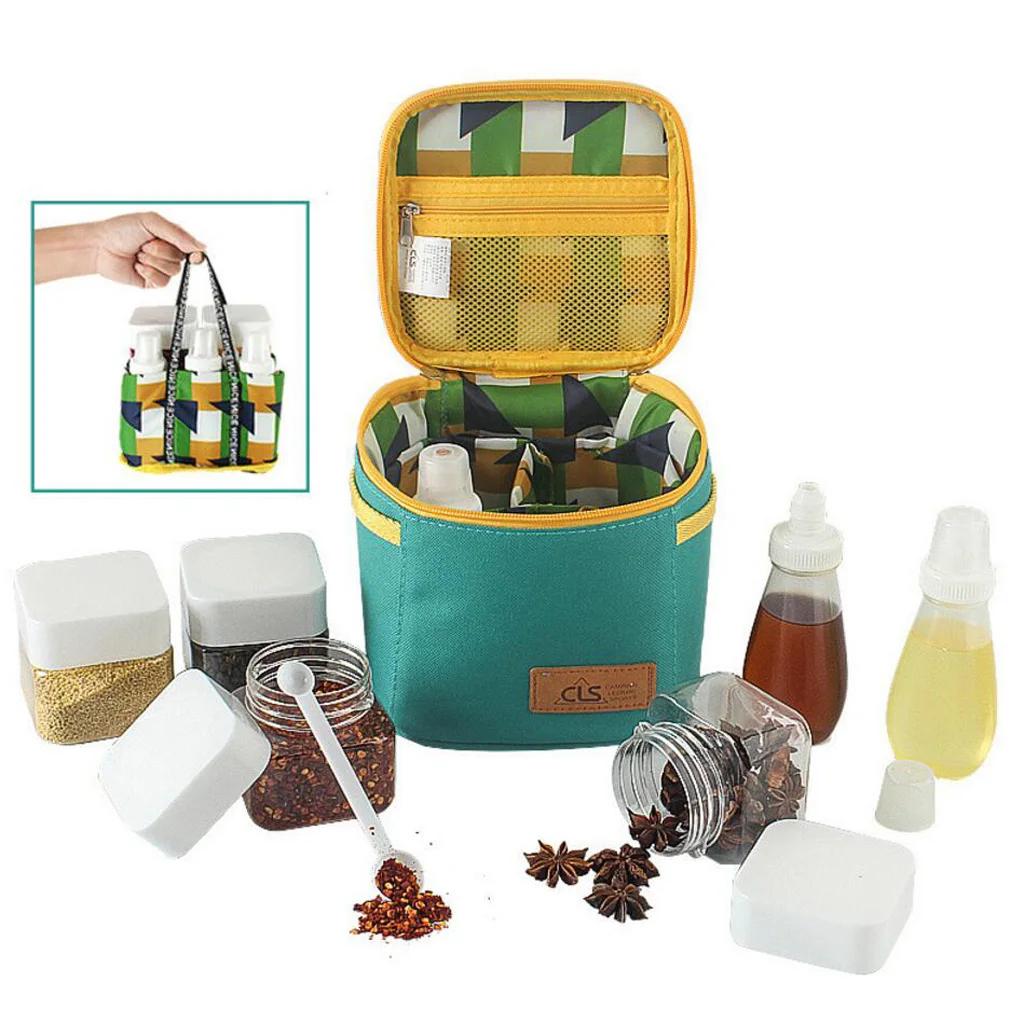 6pcs Seasoning Bottle Set, Plastic Storage Jar Compact Spice Container Box for Kitchen BBQ Camping Picnic