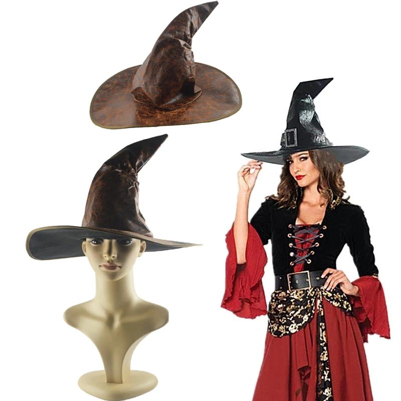 Halloween Leather Wizard Witch Hat Masquerade Party Props Fancy Dress Costume Caps Cosplay Accessories Decor | Тематическая одежда