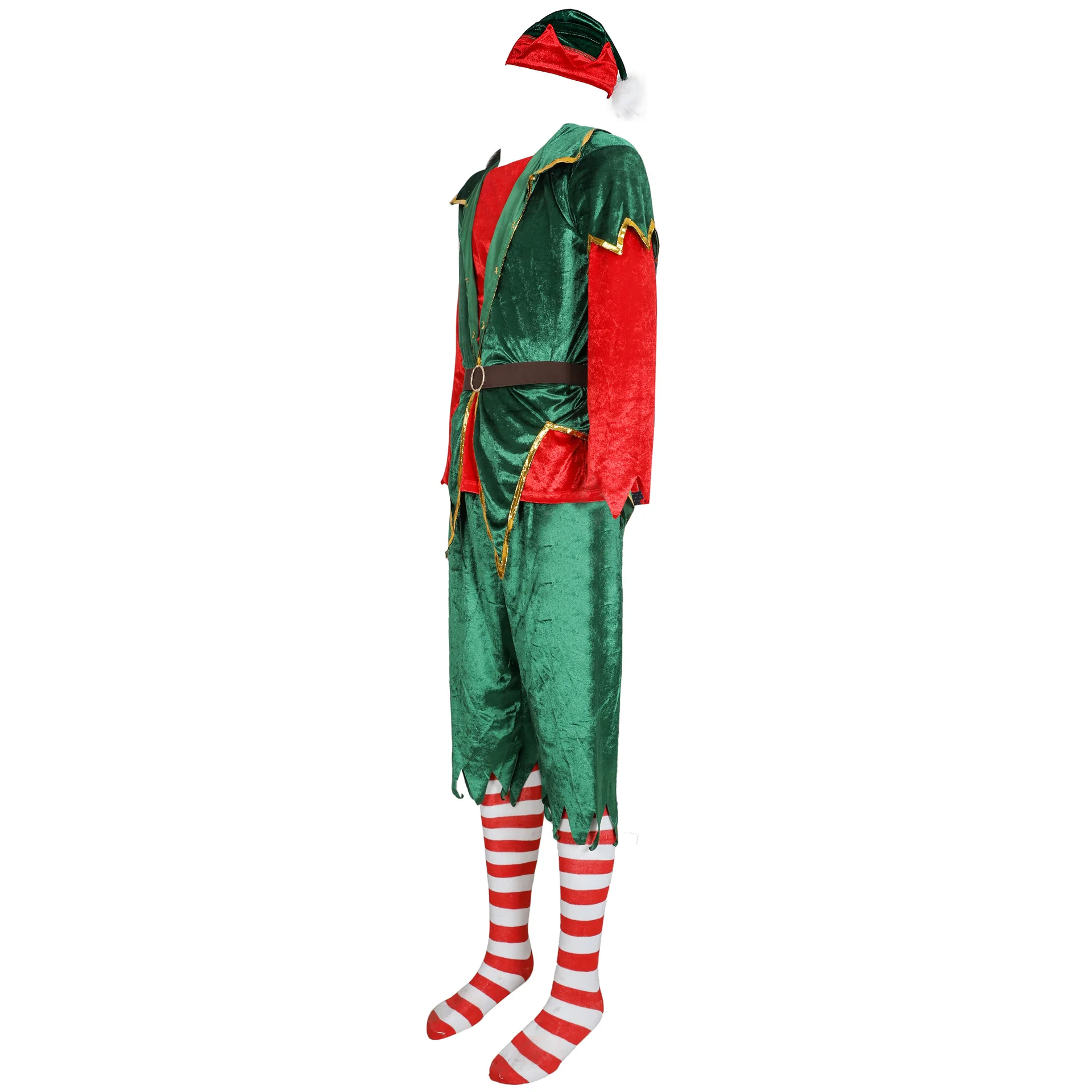 4 шт, Мужской Женский Рождественский костюм зеленого эльфа, костюм для рождественской вечеринки, костюм для костюмированной вечеринки, костюм Санта-помощник эльфа, костюм для пары