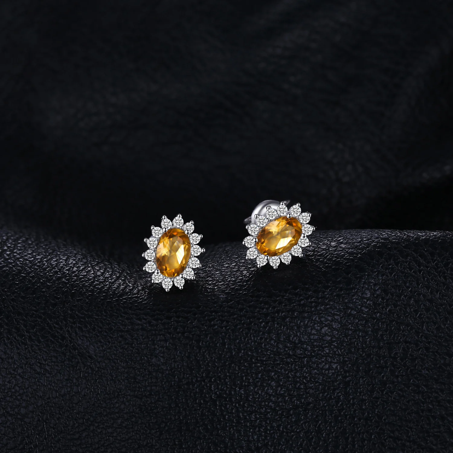 Jewelrypalace Кейт Принцесса Диана 1.1ct натуральный цитрин Halo Серьги-гвоздики 925 серебро Красивые ювелирные изделия