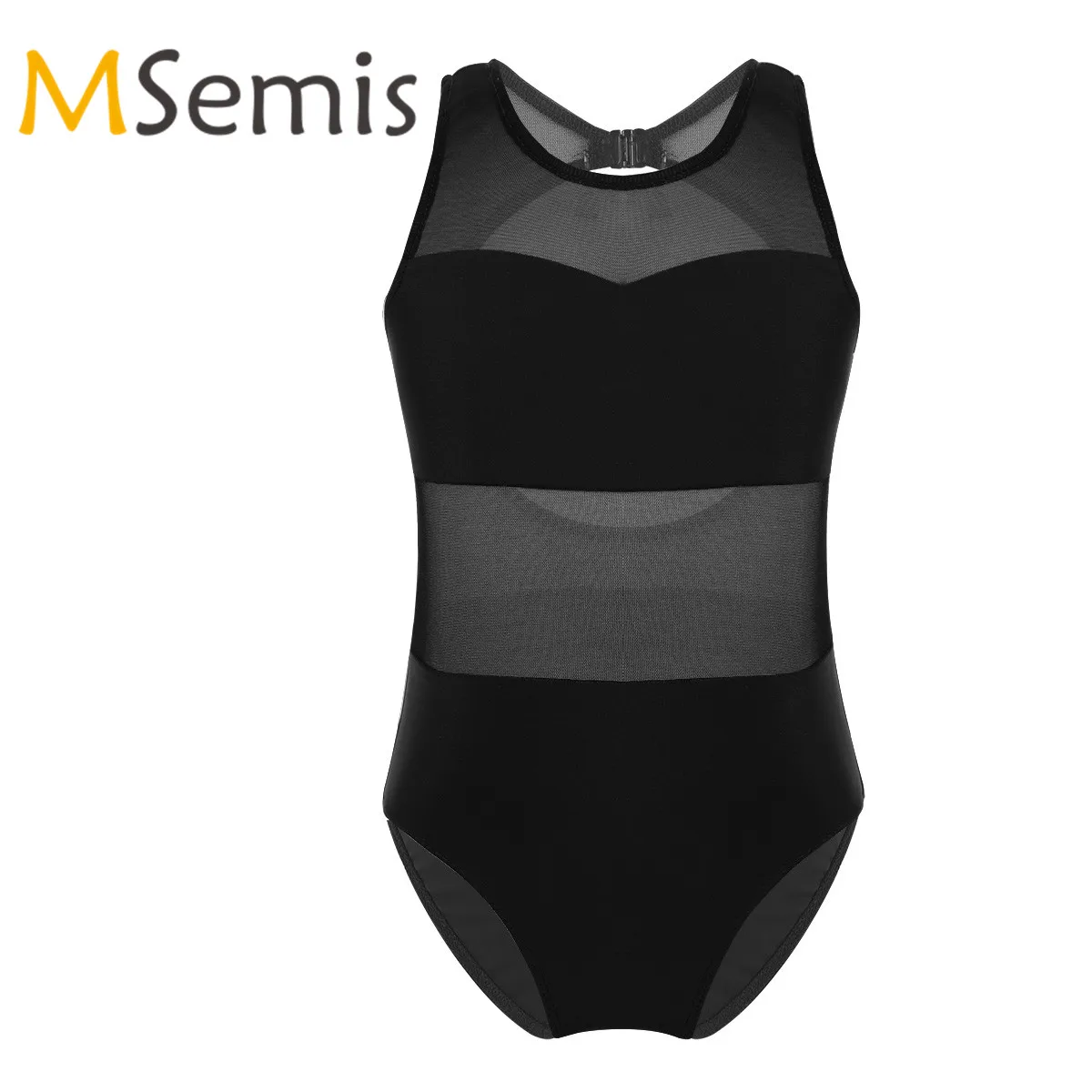 

Kids Girls Gymnastics Swimsuit for Dancing Sleeveless Ballet Leotard Costume Mesh Splice Cutout Back Ballet Leotard Dancewear