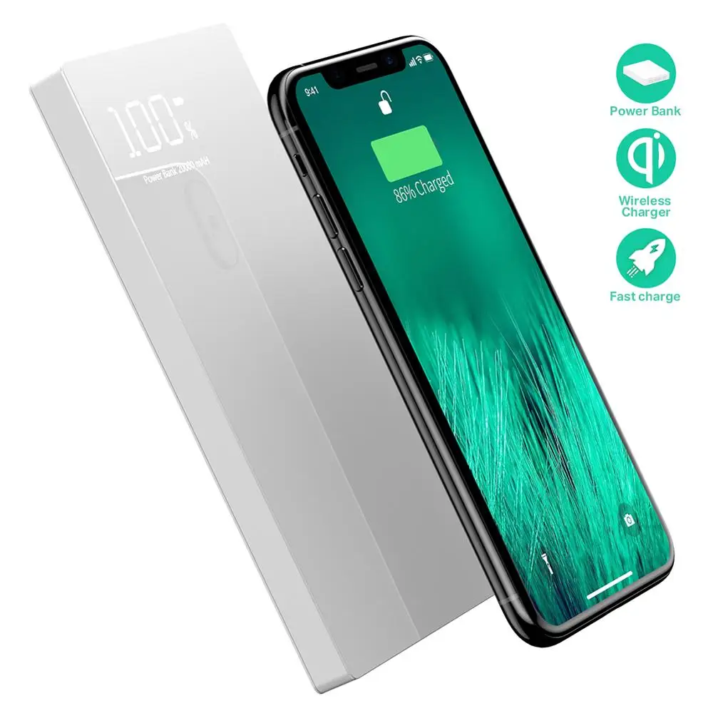 Внешний аккумулятор 20000 мАч Qi Беспроводное зарядное устройство для iPhone 11 pro X Xs Xiaomi Внешний аккумулятор портативное зарядное устройство Внешний аккумулятор повербанк