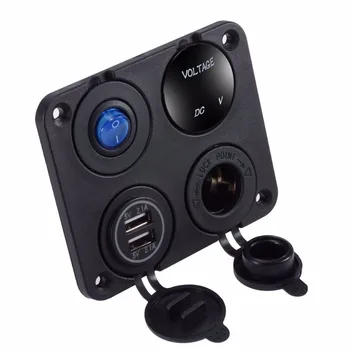 

2.1A&2.1A Dual USB Socket Charger LED Voltmeter 12V Power Outlet ON-OFF Toggle Switch Panel for Car Boat Marine RV Truck