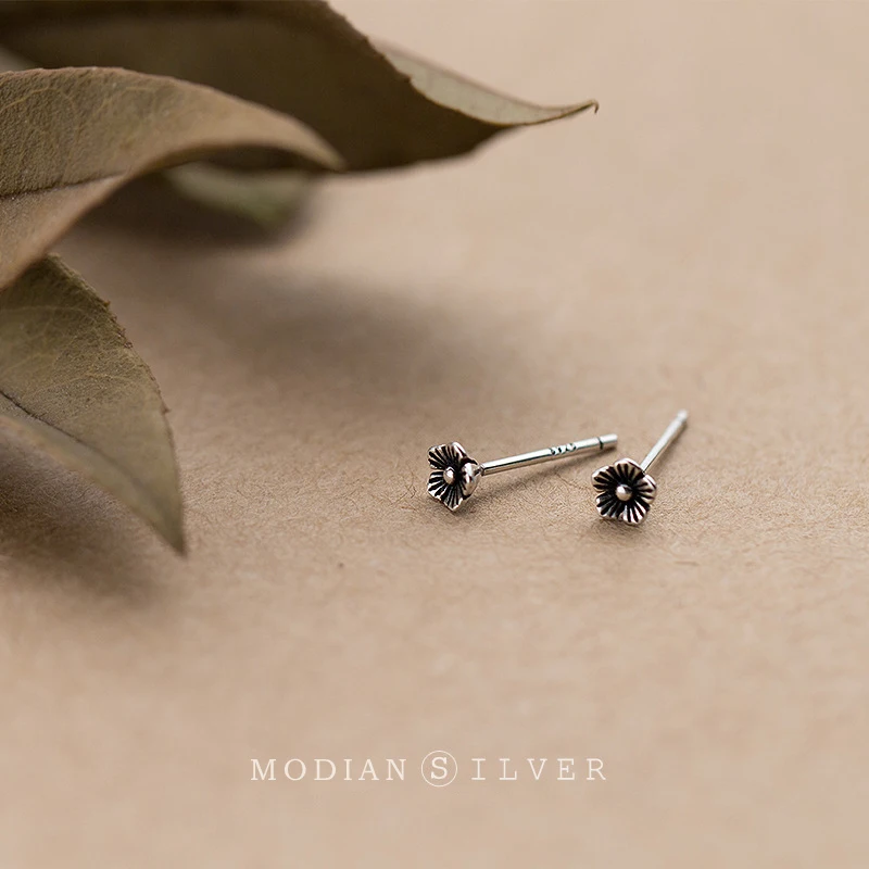 Modian Small Vintage Silver Stud Earrings for Women 925 Sterling Silver Studs Ear Fine Jewelry Accessories Prevent allergy