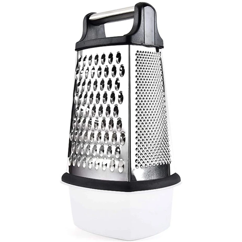 4 Sided Stainless Steel Box Grater with Storage Container, Grater for