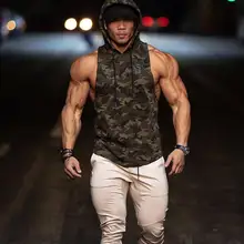 Спортивная толстовка с капюшоном для занятий фитнесом, летние камуфляжные тренировочные топы, дышащий материал, впитывающий влагу, модный эластичный жилет для бега