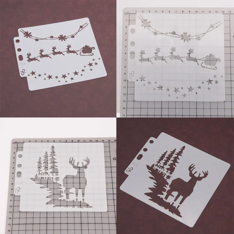 

2pc Stencils For Walls Decor Christmas Deer Painting Template DIY Scrapbooking Stamp Coloring Embossing Accessories Reusable