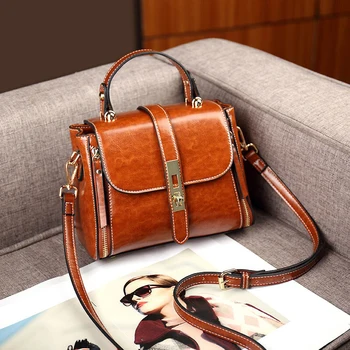 

French Retro Women Messenger Bags Senior Large capacity Handbag 2020Lady Shoulder Bag Fashion Wax oil Leather Clutches Bag