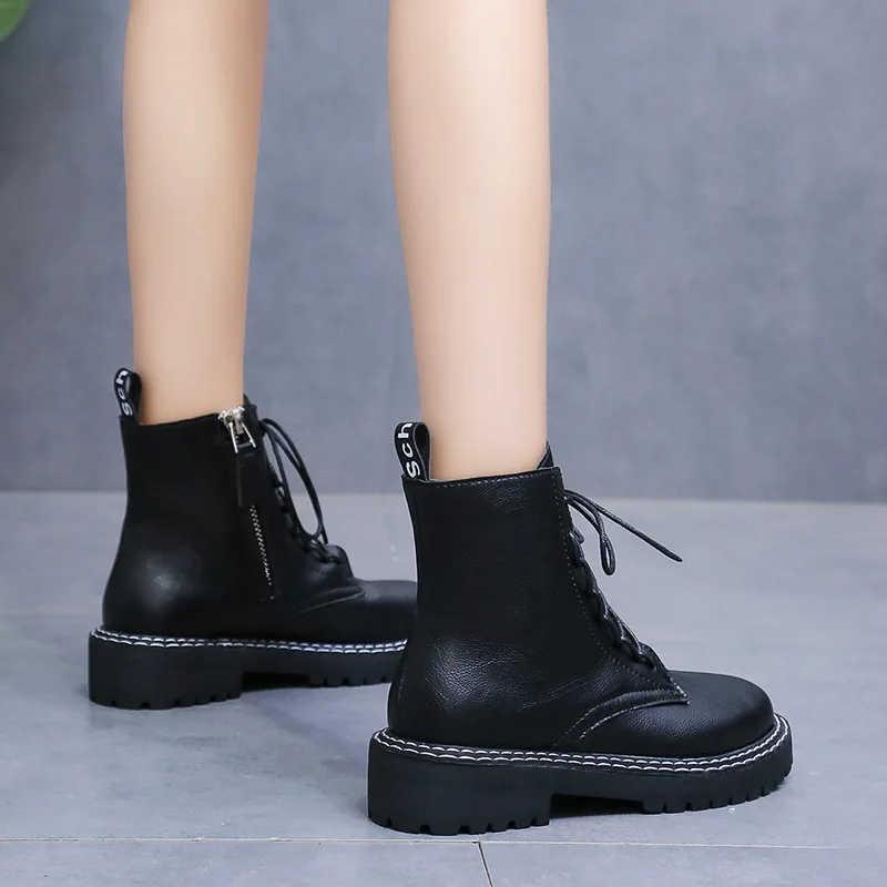 

Mu zi yi Women's WOMEN'S Shoes Versatile WOMEN'S High Boots Hide Substance Flat Platform Shoes