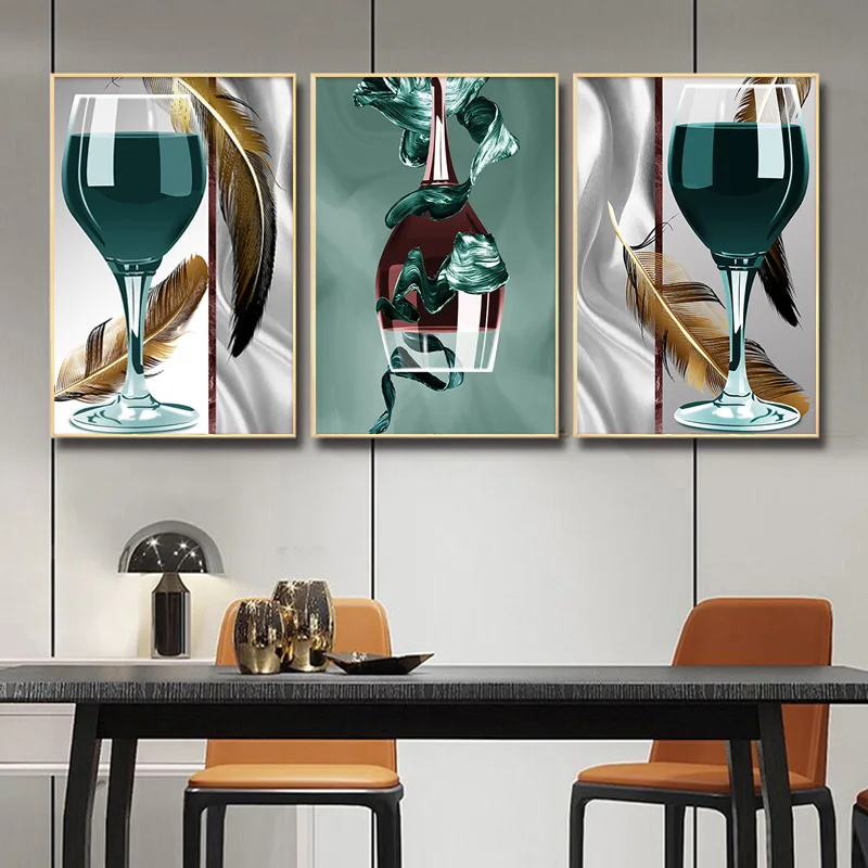 Modern Wine Glass With Feather Paintings Canvas Art Prints Nordic Wall  Picture For Dining Room Kitchen Decoration Canvas Poster