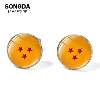 

SONGDA Hot Anime Dragon Ball Cufflinks Dragon Ball Seven Stars Print Glass Cabochon Copper Men's Shirt Cuff Links Handmade Gift