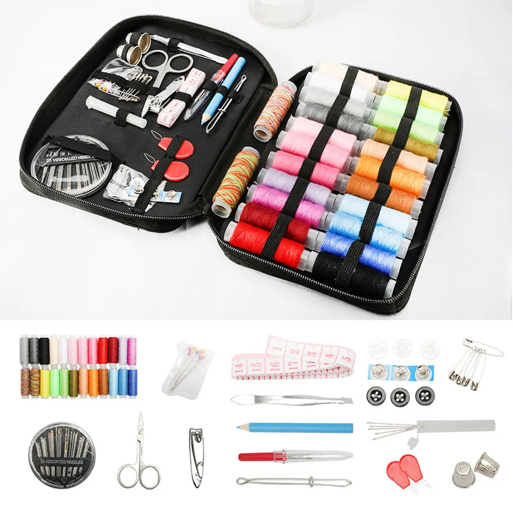 

Sewing Kit DIY Thimble Thread Needles Tape Measure Home Travel Beginner Emergency Mending Tools Set