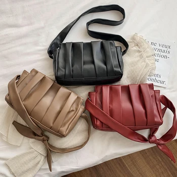 

Pleated Totes Bags Women Soft Leather Handbags And Purse Clouds Ladies Hand Bags Women Messenger Shoulder Bag Females Square Bag