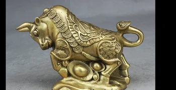 

zhmui88002431<<+Folk Chinese Brass Yuanbao Money Ruyi Fu Bull Oxen Wealth Lucky Animal Statue