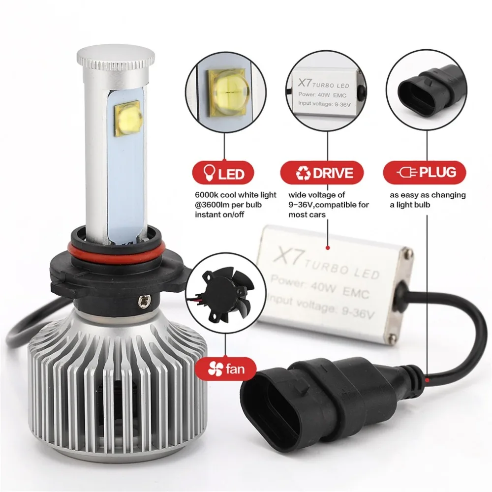 X7LED фары 9006-6000K-A автомобильная лампа для фары авто