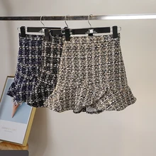 MUMUZI, сексуальная короткая мини-юбка, Женская микро мини-юбка, зимняя теплая шерстяная юбка-труба, черная короткая клетчатая юбка женская распродажа, faldas