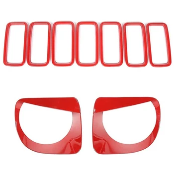 

for Jeep Renegade 2019 2020 Front Grille Inserts Headlight Bezels Kit, ABS Red 9 Pcs