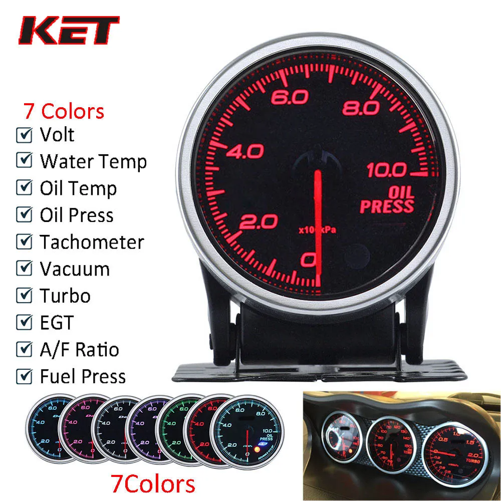 Fuel Level Gauge 2 Inch 52MM Auto Gauge Meter Ext Temp Turbo Boost Oil Press Water Temp Oil RPM Trans AFR Gauge With Stepper Motor