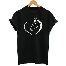 Футболка с принтом Love Heart Horse Женская одежда с коротким рукавом модная уличная Футболка женская одежда Harauku