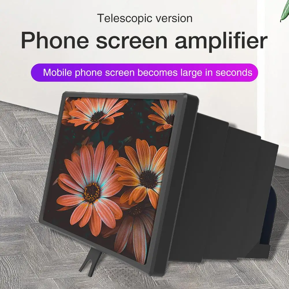 

F10 3D 12 Inch Mobile Phone Magnifier 5-8 Times ABS PVC Lens Durable Telescopic Multi-functional Black Phone Screen Enlargement