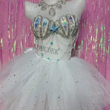 Жемчужная раковина, Кристальный бюстгальтер, юбка-пузырь, комплект бикини, сексуальный женский DJ певец, костюм для танца на пилоне, бар, вечерние, для ночного клуба, для сцены, танцевальный наряд