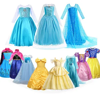 

Anna Elsa Dress for Girl Halloween Birthday Party Princess Costume Children Rapunzel Snow White Belle Fancy Outfit Clothes 3-10T
