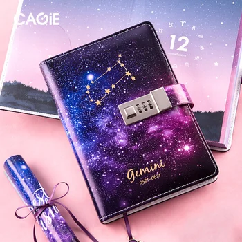 B6 Binder Notebook with Lock Travel Journal Constellation Diary Agenda Planner Organizer Sparal Notepad Note Book Handbook Set 1