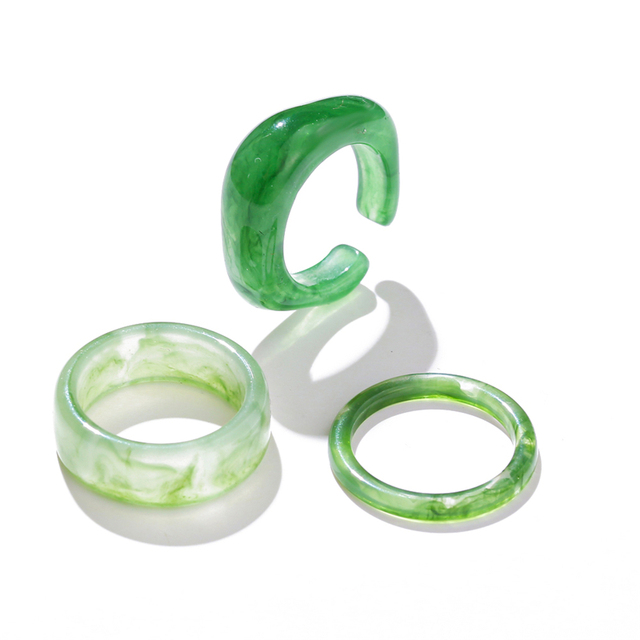 Korean Colorful Transparent Resin Acrylic Rings Set for Women Trendy Geometric Square Round Ring Wedding Jewelry