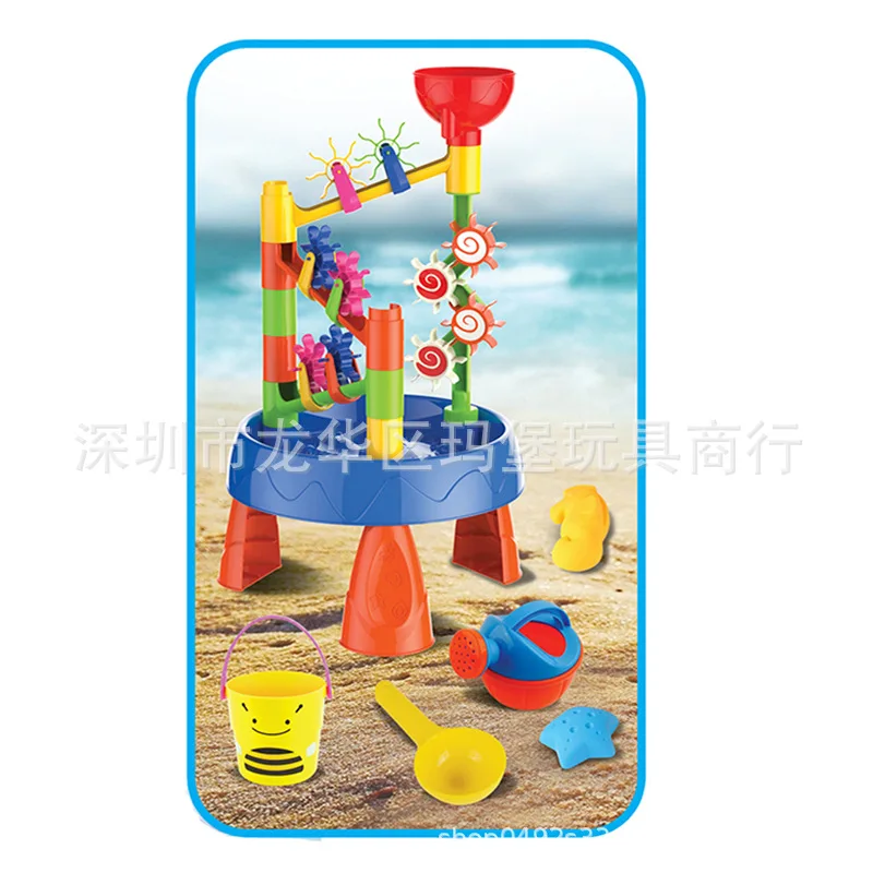 

Hot Sales Waterwheel Funnel Beach Table Set Summer Beach Play with Water CHILDREN'S Toy 32 PCs Colorful Box Zhuang-
