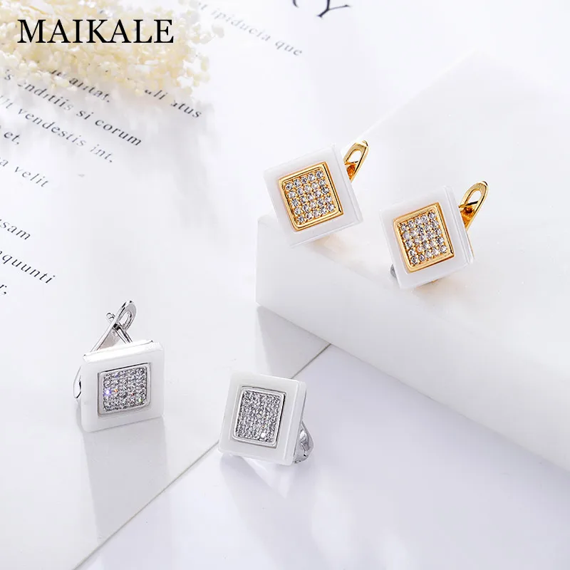 MAIKALE, модные квадратные серьги-гвоздики из керамики, романтические маленькие серьги, золотые, серебряные, циркониевые серьги для женщин, ювелирное изделие, подарки