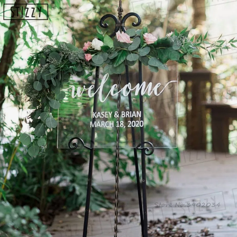 

STIZZY Wall Decal Bride Groom Name Wedding Date Personalized Wall Sticker Welcome Sign Mirror Decals Removable Art Decor DiyA891