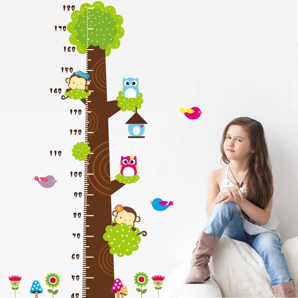 Мультяшная Обезьяна Дерево Детская высота мерная Настенная Наклейка для детской